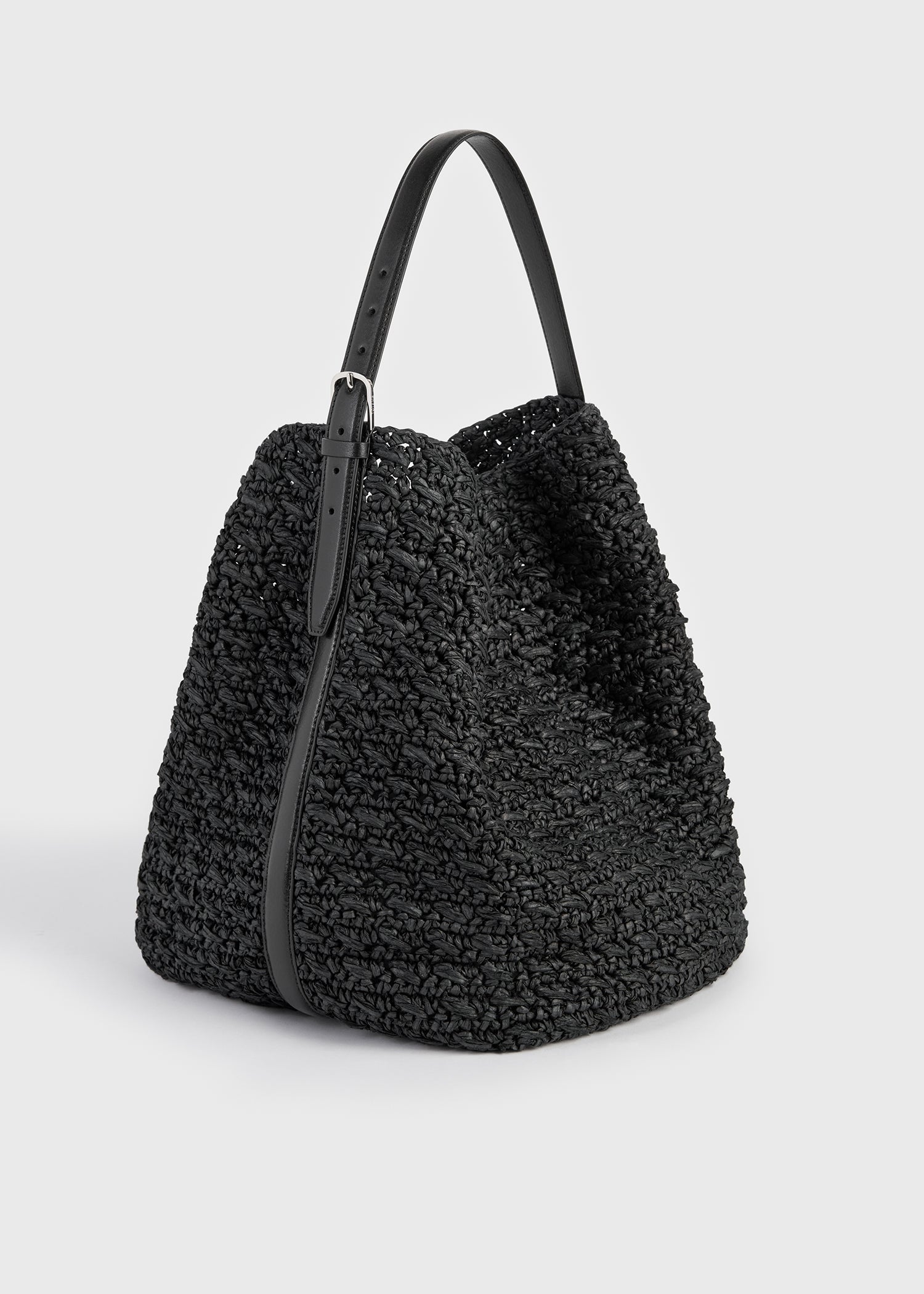 Belted paper raffia tote black