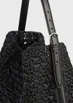 Belted paper raffia tote black