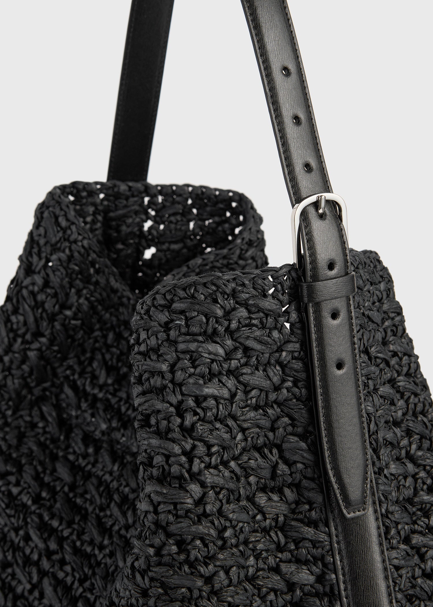 Belted paper raffia tote black