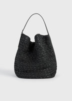 Belted paper raffia tote black