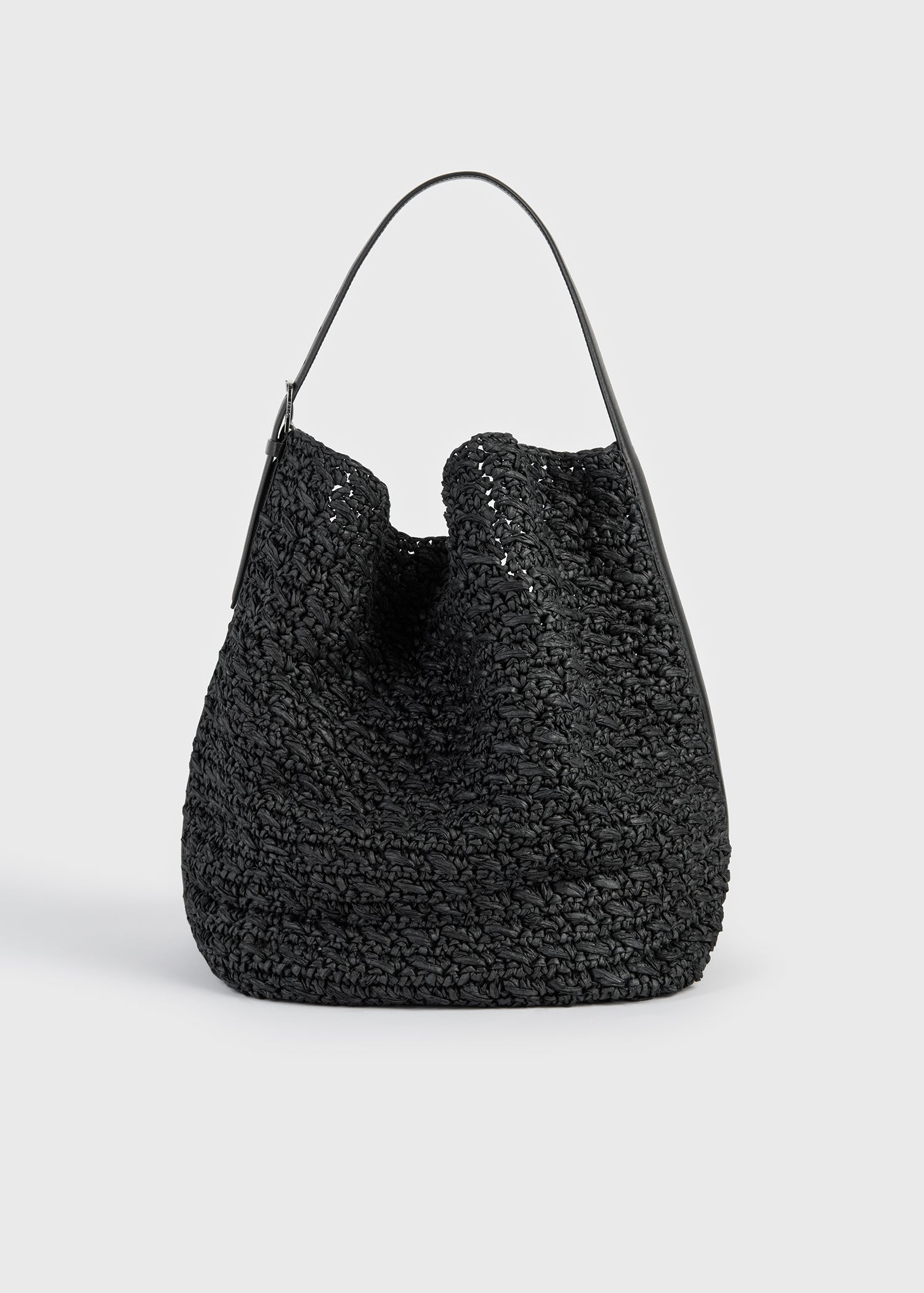 Belted paper raffia tote black