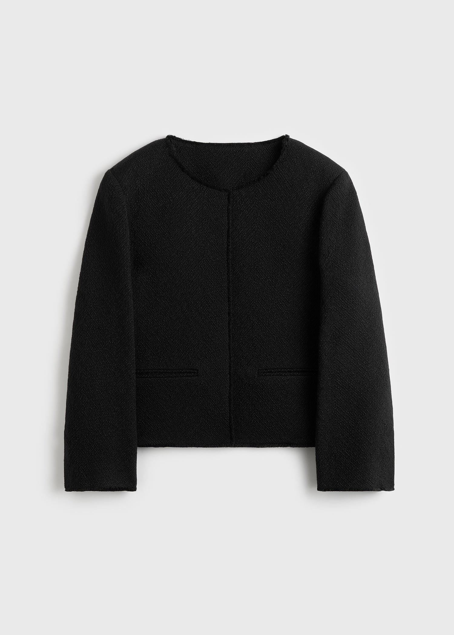 Open-front bouclé blazer black