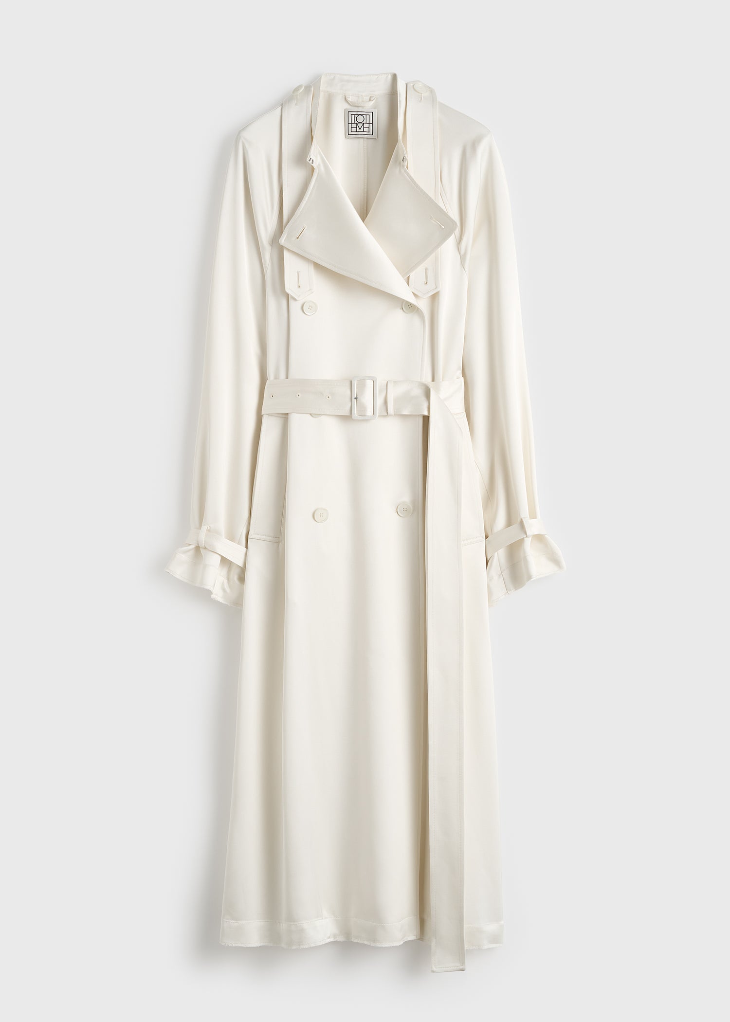 Draped satin trench off-white