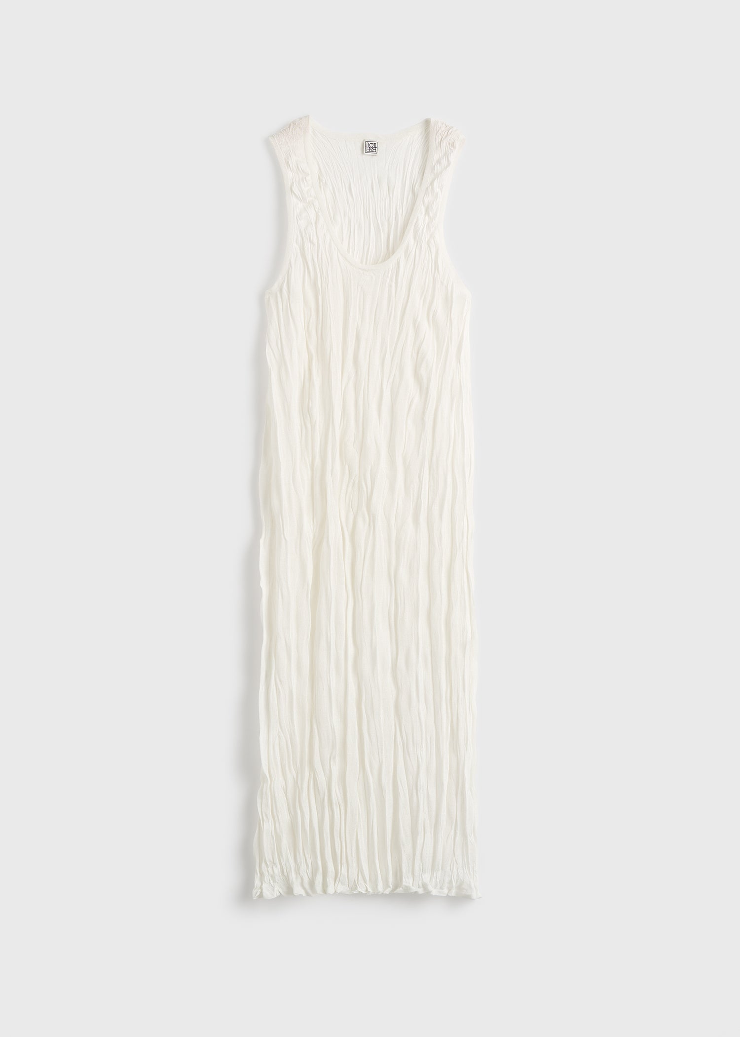 Crinkled knit tank dress white