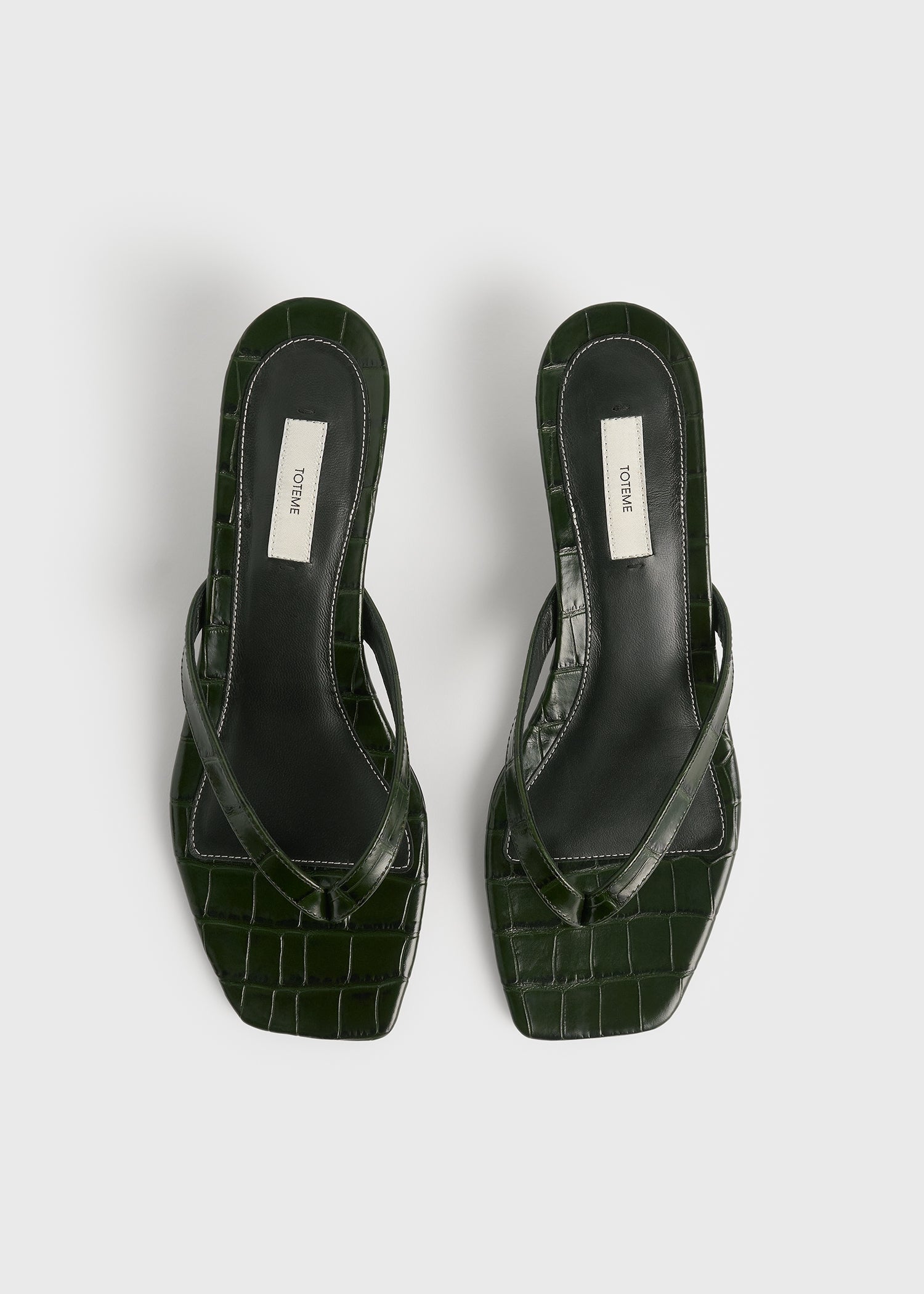 Croco-embossed heeled flip flops dark green