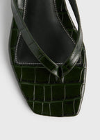 Croco-embossed heeled flip flops dark green