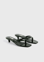 Croco-embossed heeled flip flops dark green