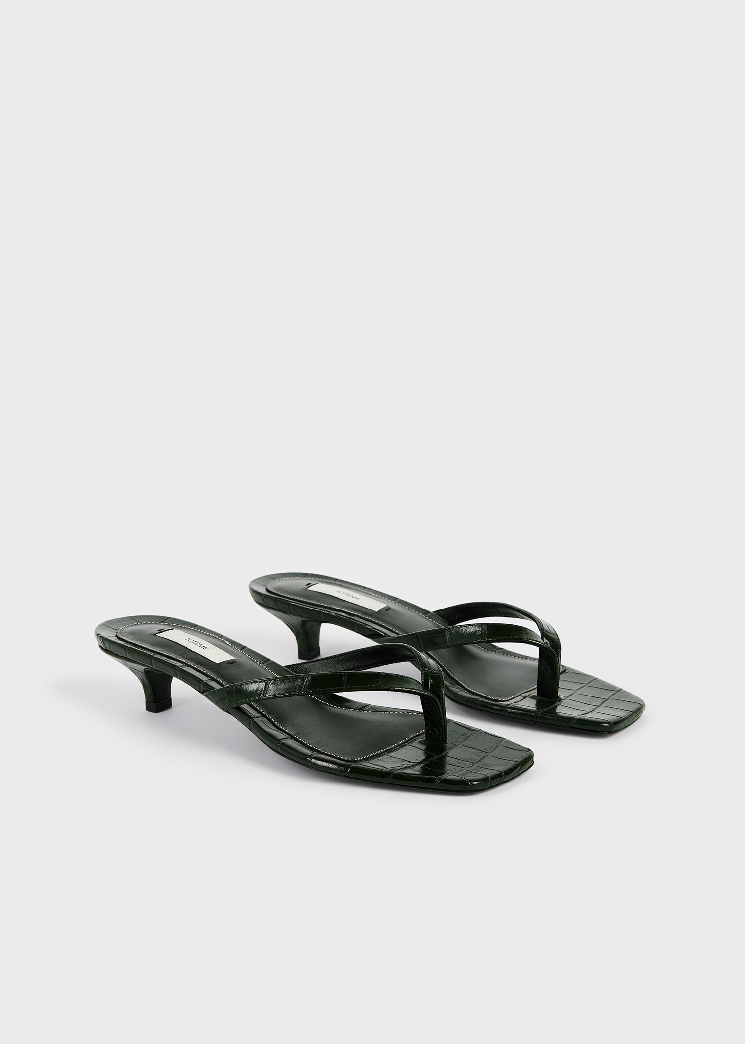 Croco-embossed heeled flip flops dark green