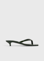 Croco-embossed heeled flip flops dark green