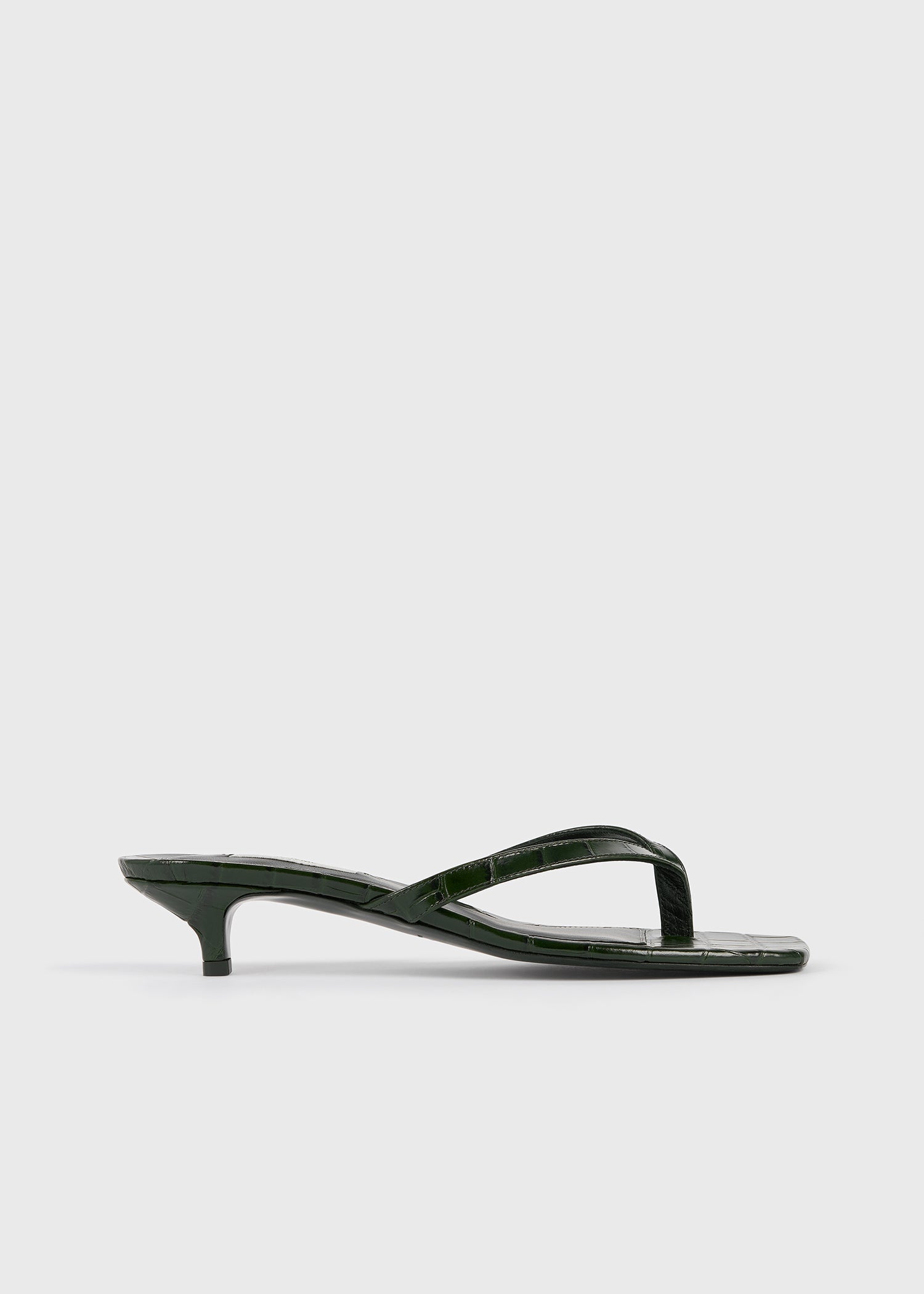 Croco-embossed heeled flip flops dark green