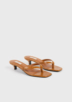 Croco-embossed heeled flip flops tangerine