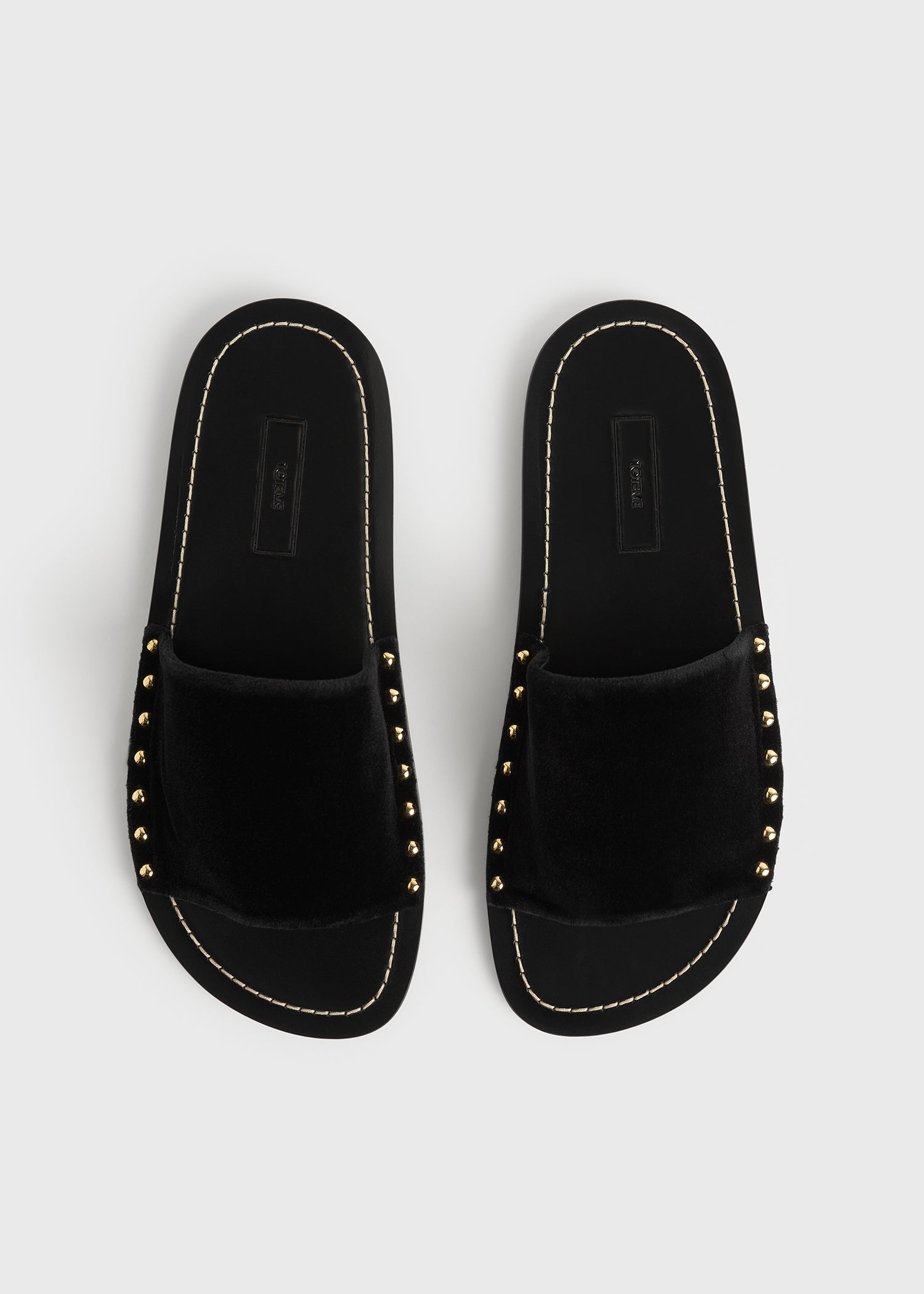 Studded velvet slides black
