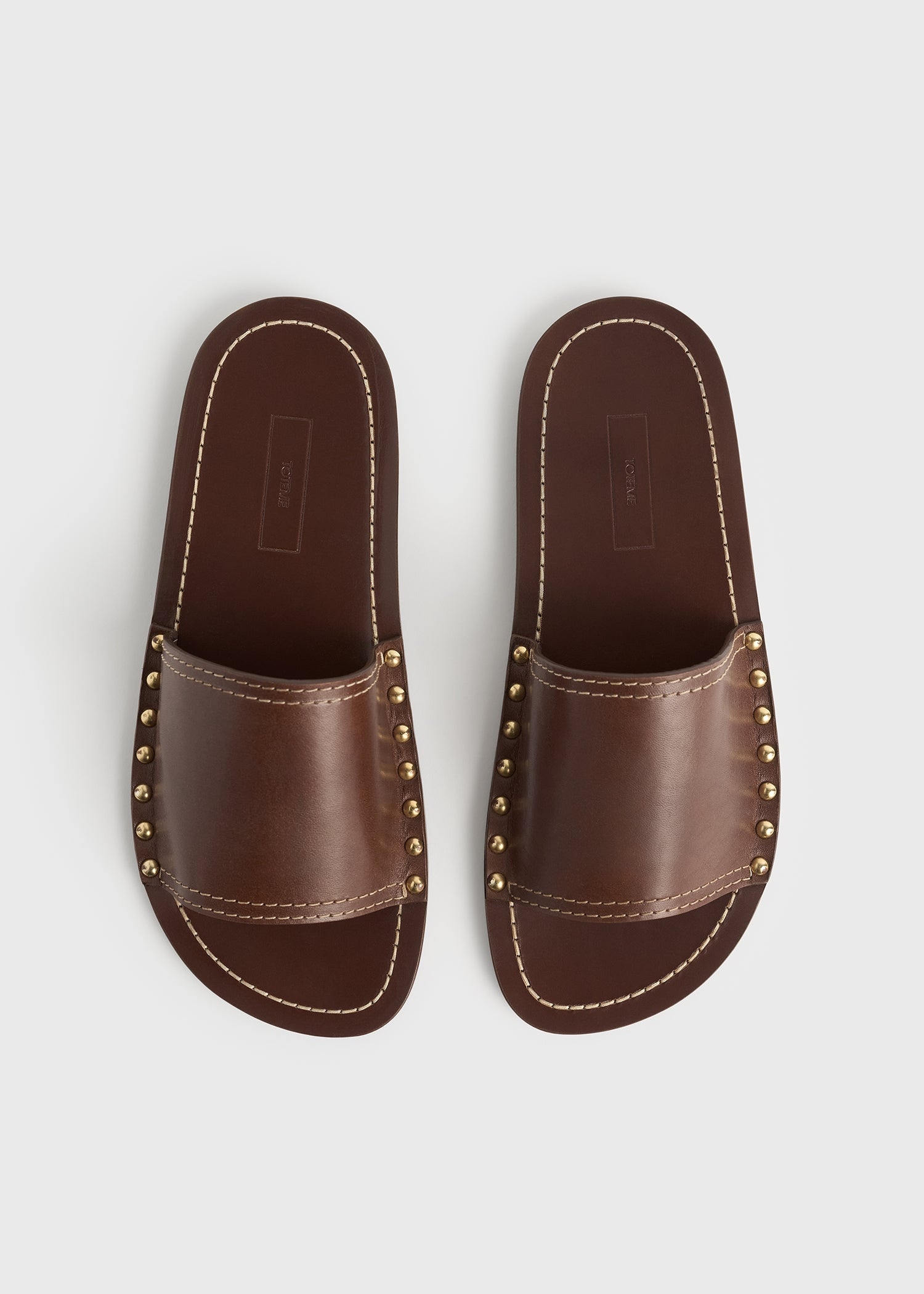 Studded leather slides sienna