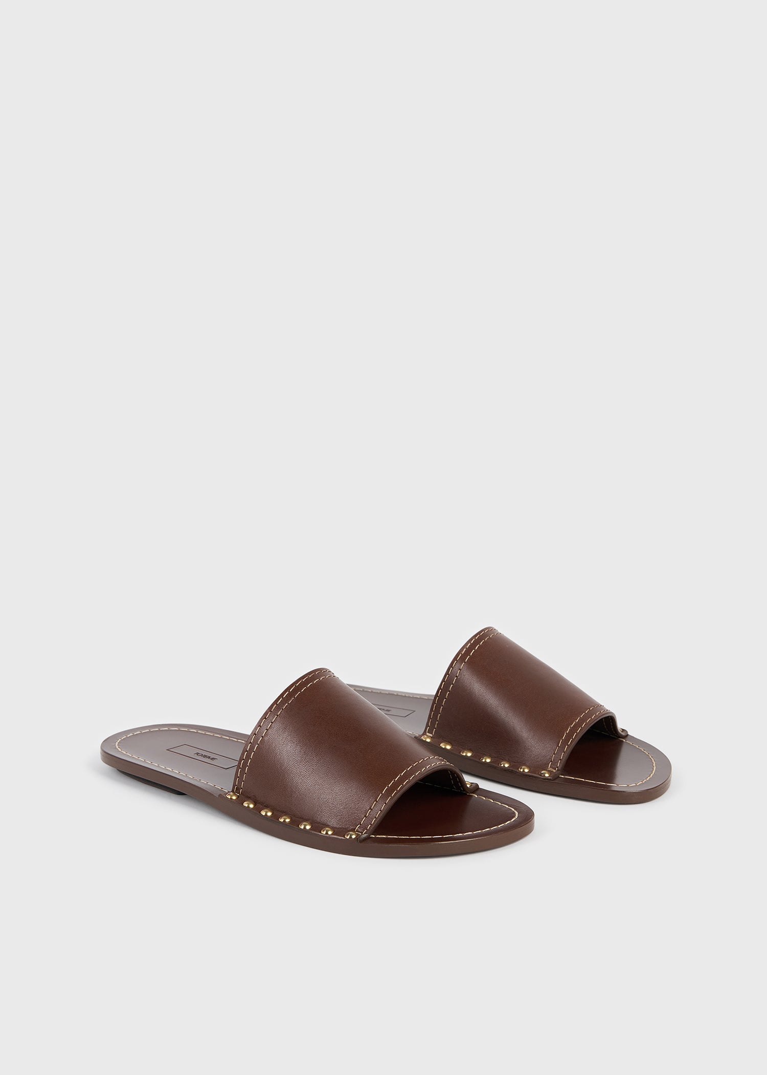 Studded leather slides sienna