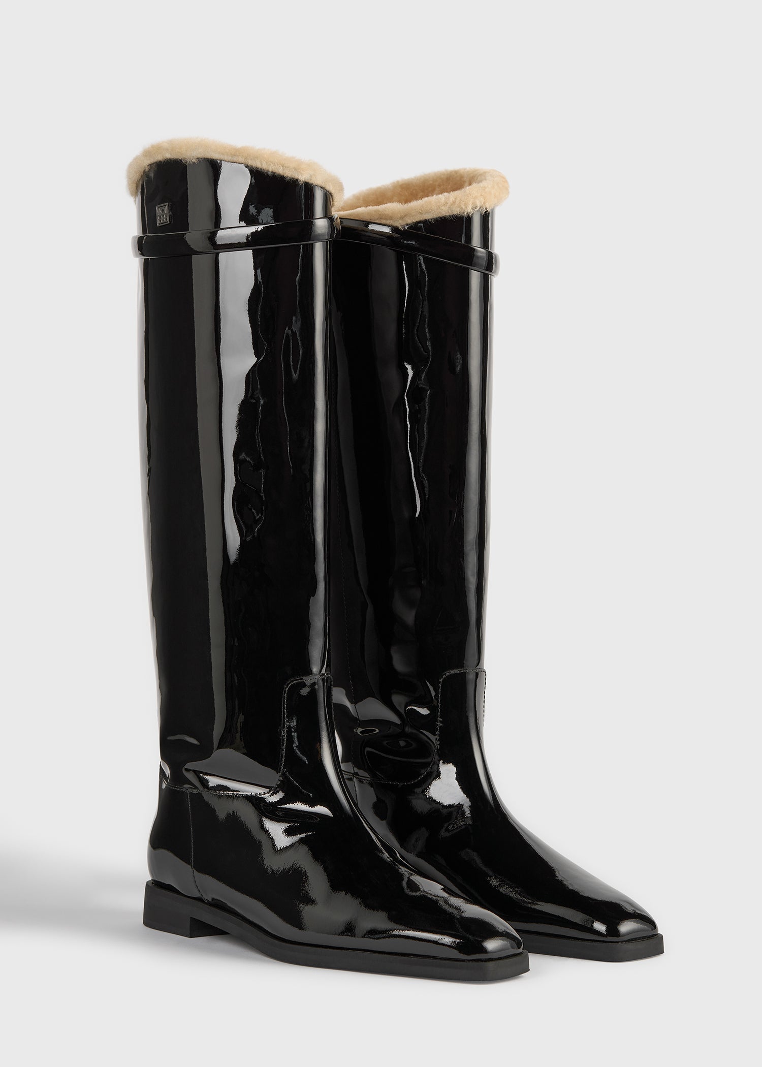 Shearling riding boots black/beige