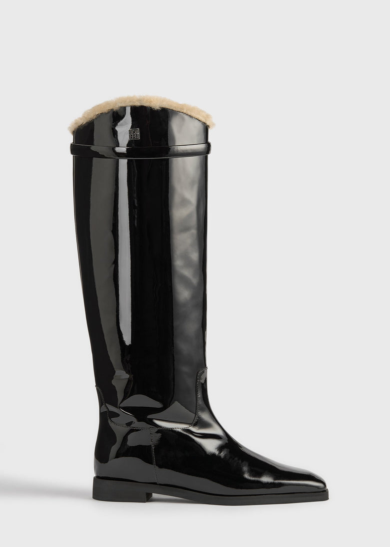 Shearling riding boots black/beige