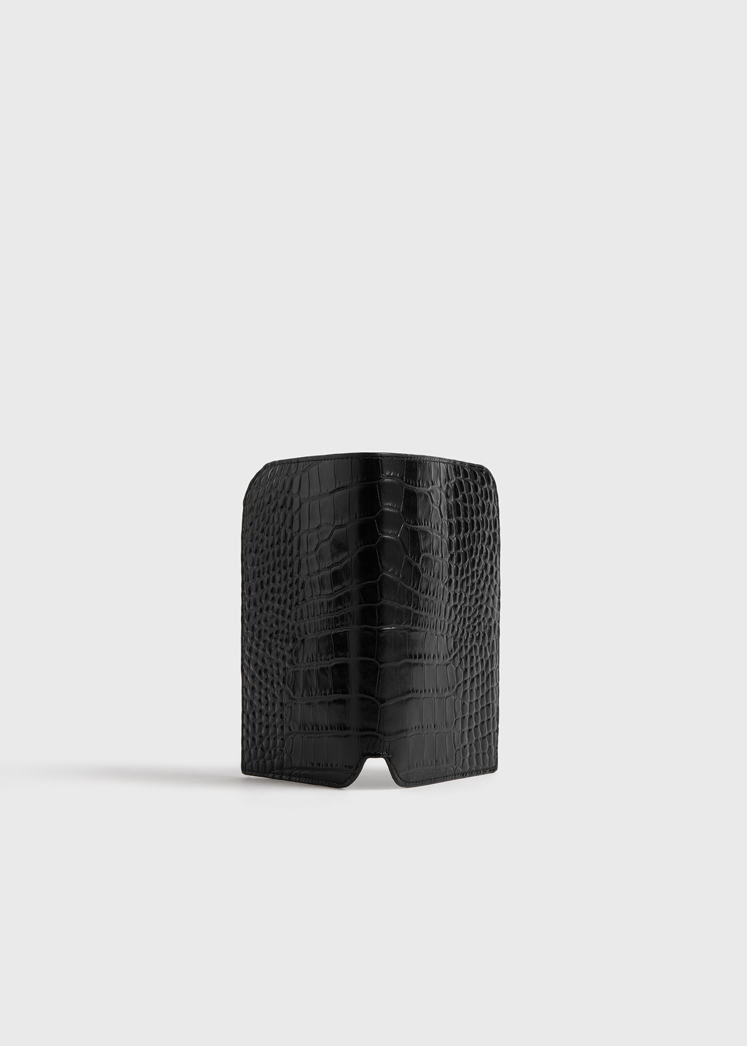 Croco-embossed passport holder black