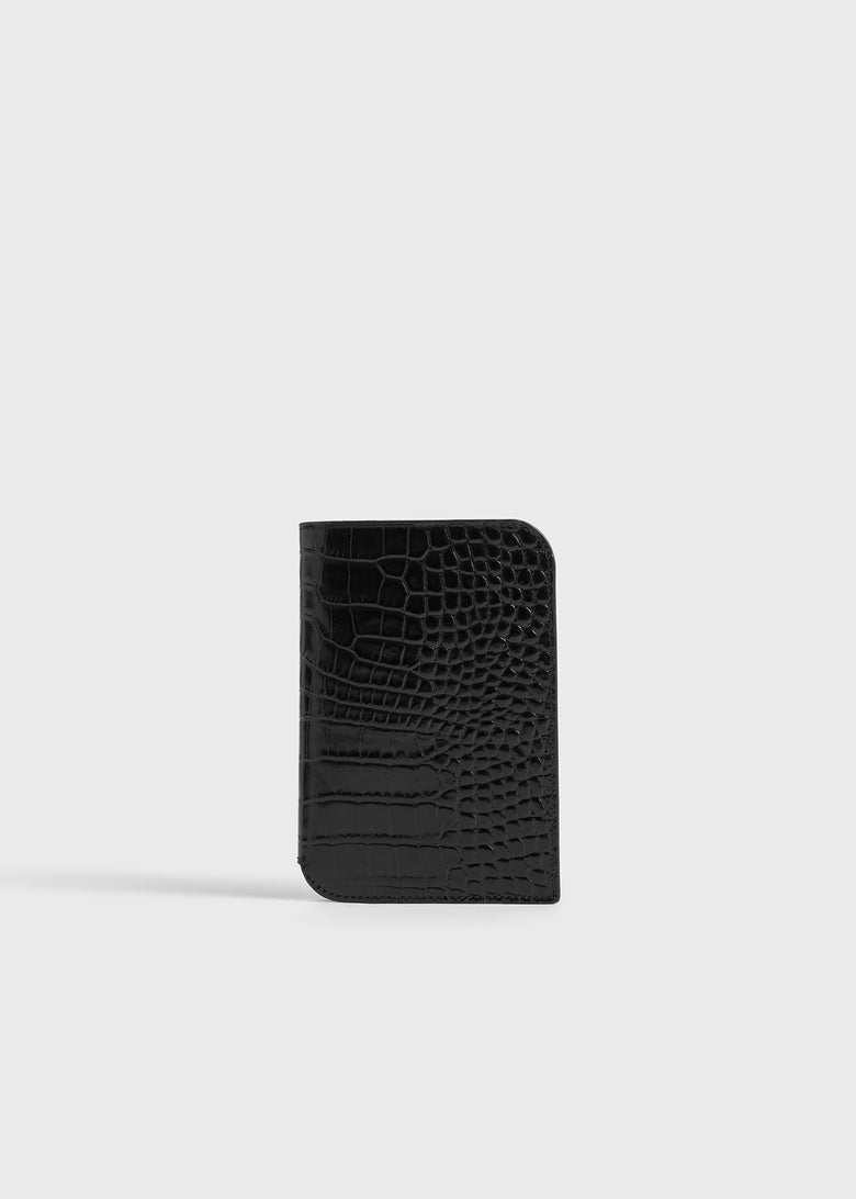 Croco-embossed passport holder black
