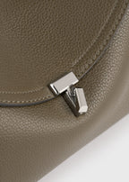 T-lock grained-leather clutch dark taupe