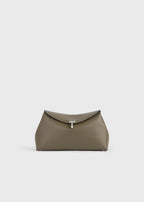 T-lock grained-leather clutch dark taupe
