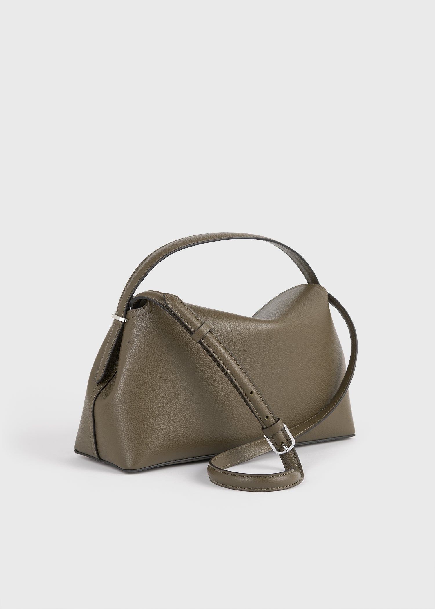 T-lock grained-leather top handle dark taupe