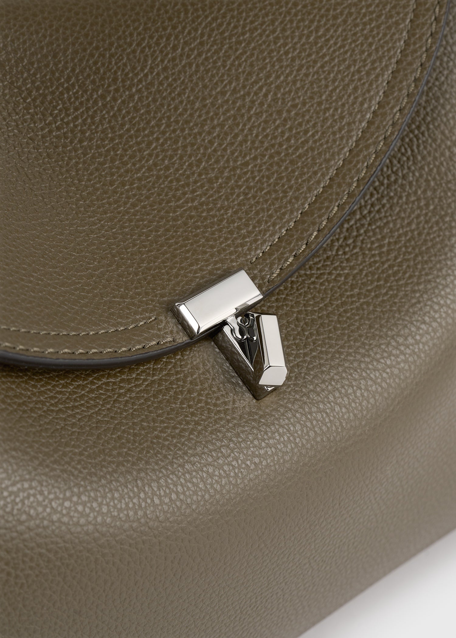 T-lock grained-leather top handle dark taupe