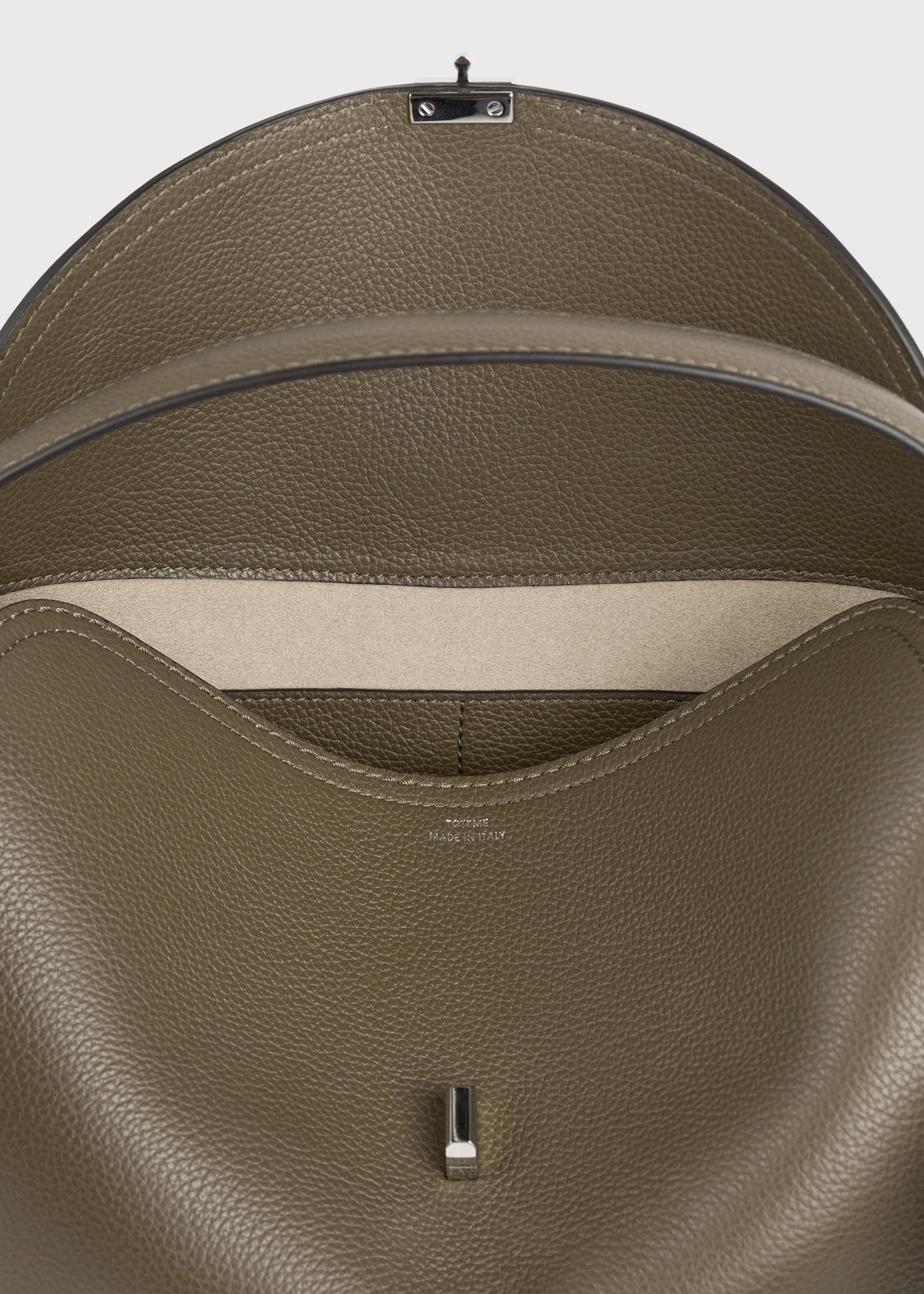 T-lock grained-leather top handle dark taupe