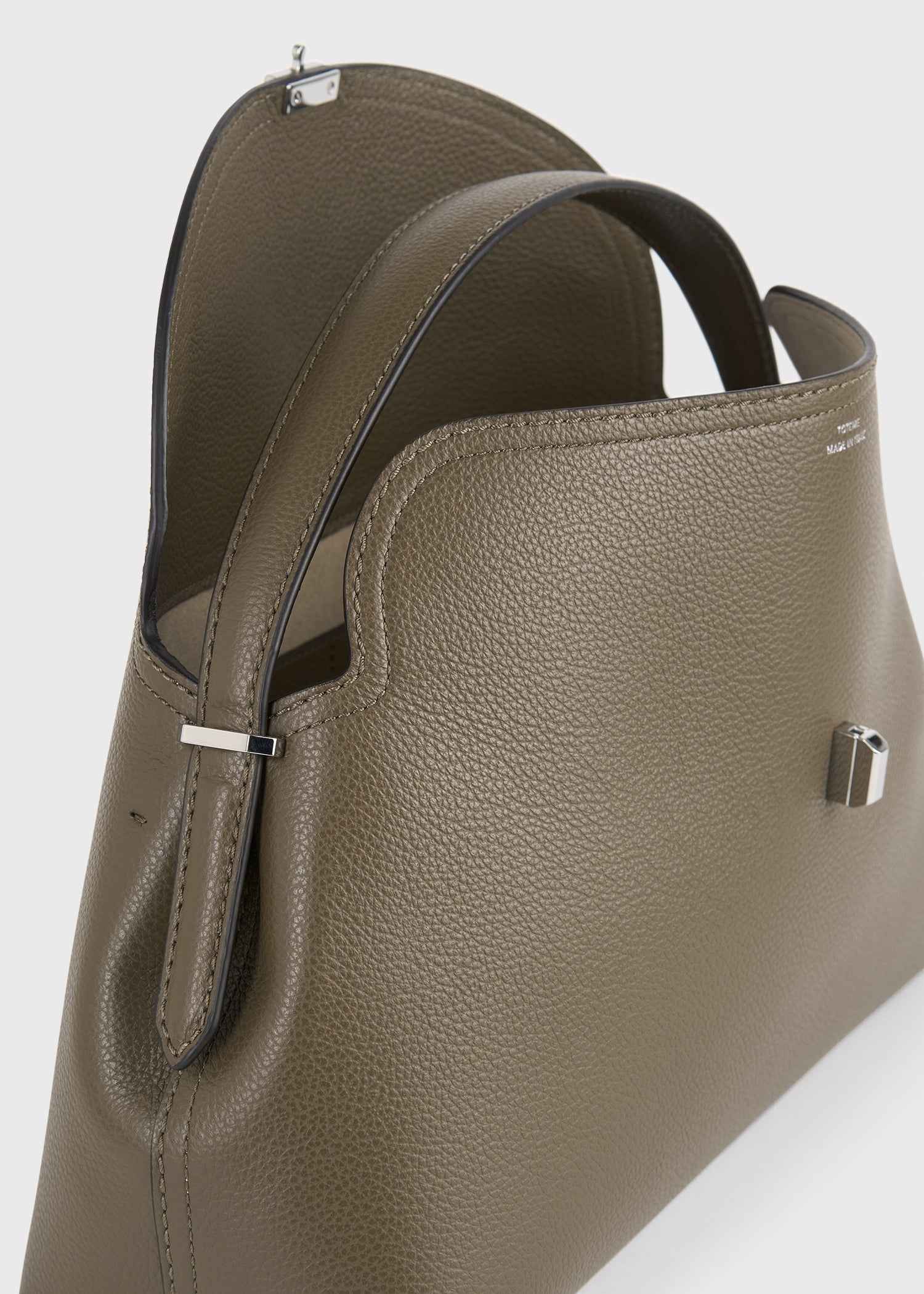 T-lock grained-leather top handle dark taupe