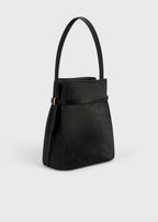 Belted pony hair bucket bag black