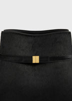 Belted pony hair bucket bag black