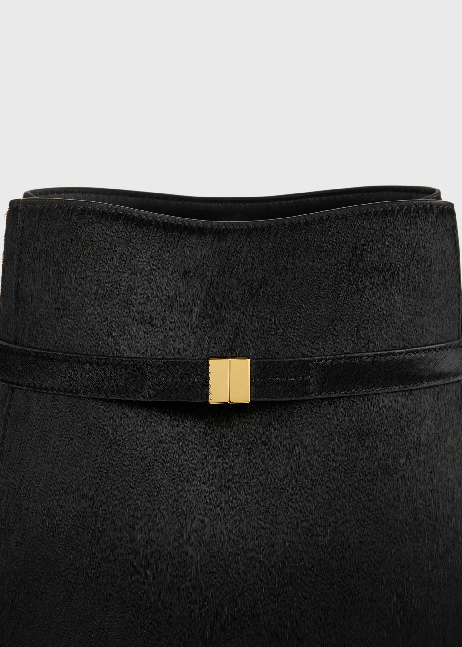 Belted pony hair bucket bag black