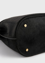 Belted pony hair bucket bag black