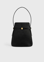 Belted pony hair bucket bag black