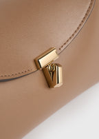 Mini T-lock leather clutch camel