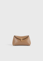 Mini T-lock leather clutch camel