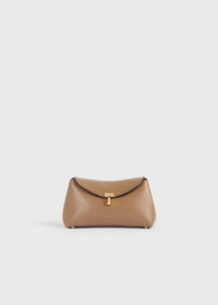 Mini T-lock leather clutch camel