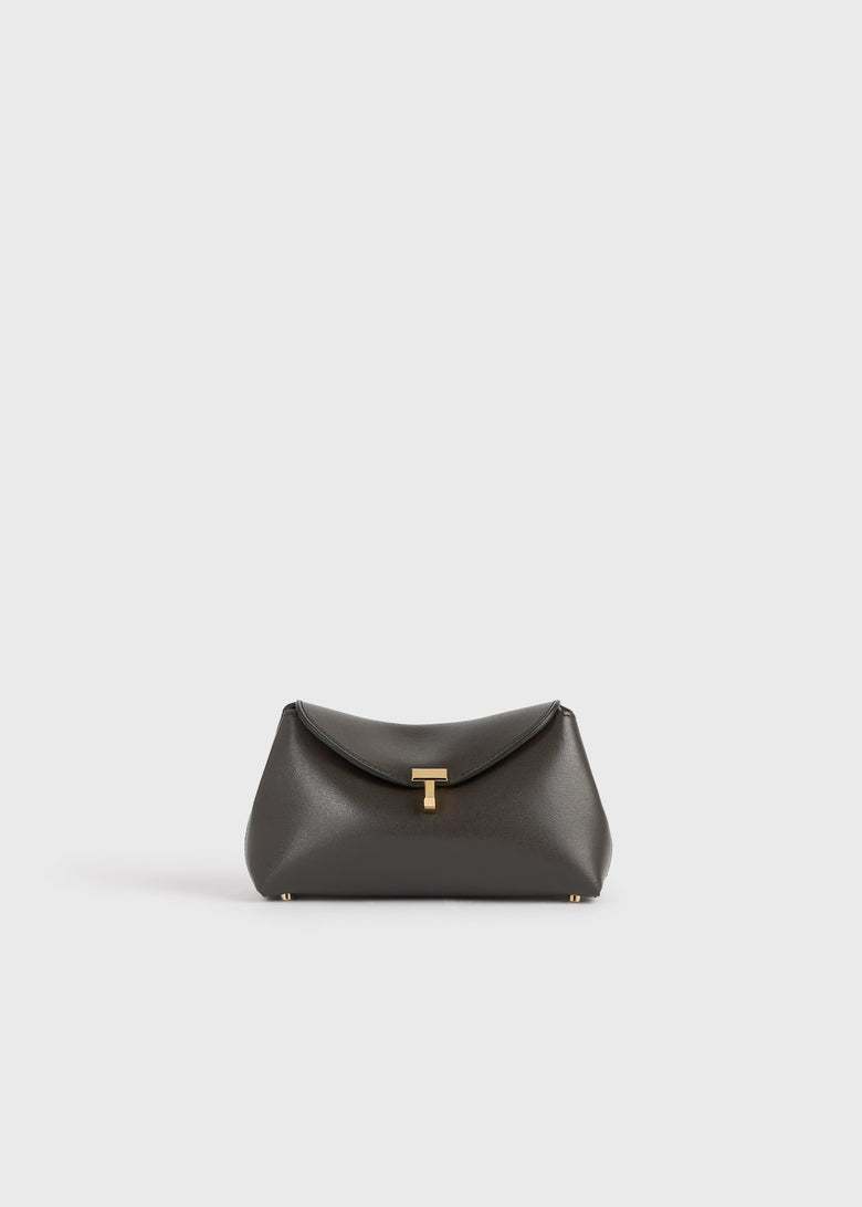 Mini T-lock leather clutch bark