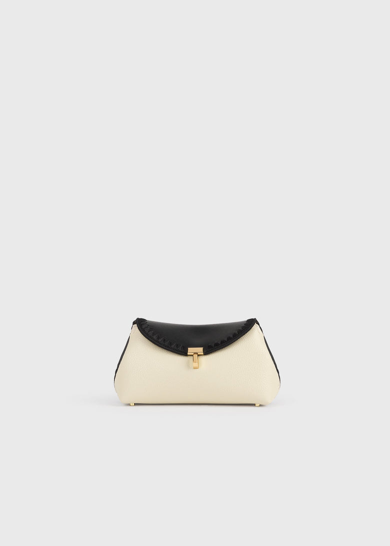 Mini T-lock embroidered leather clutch black/milk