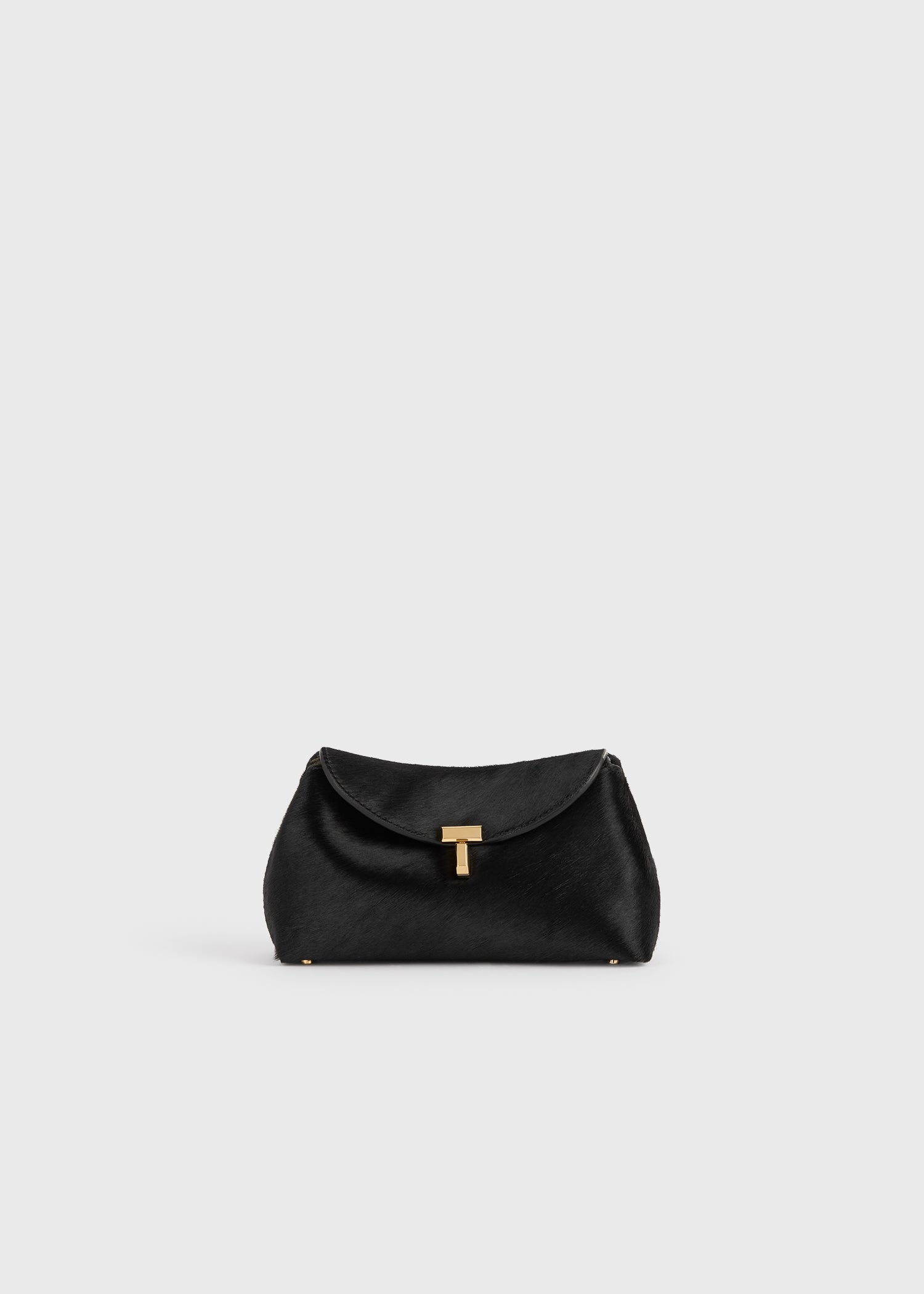 Mini T-lock pony hair clutch black
