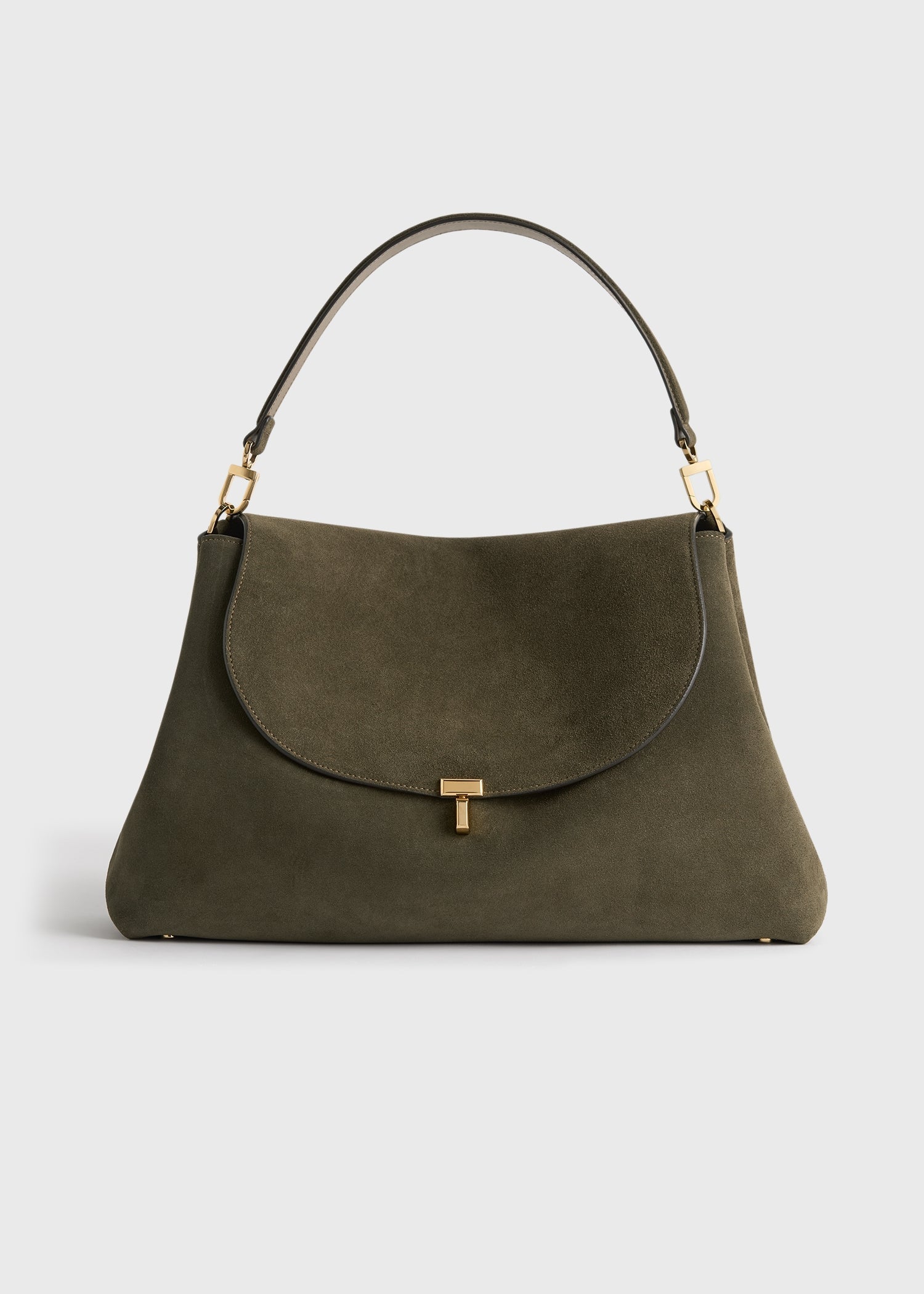 T-lock suede satchel dark taupe