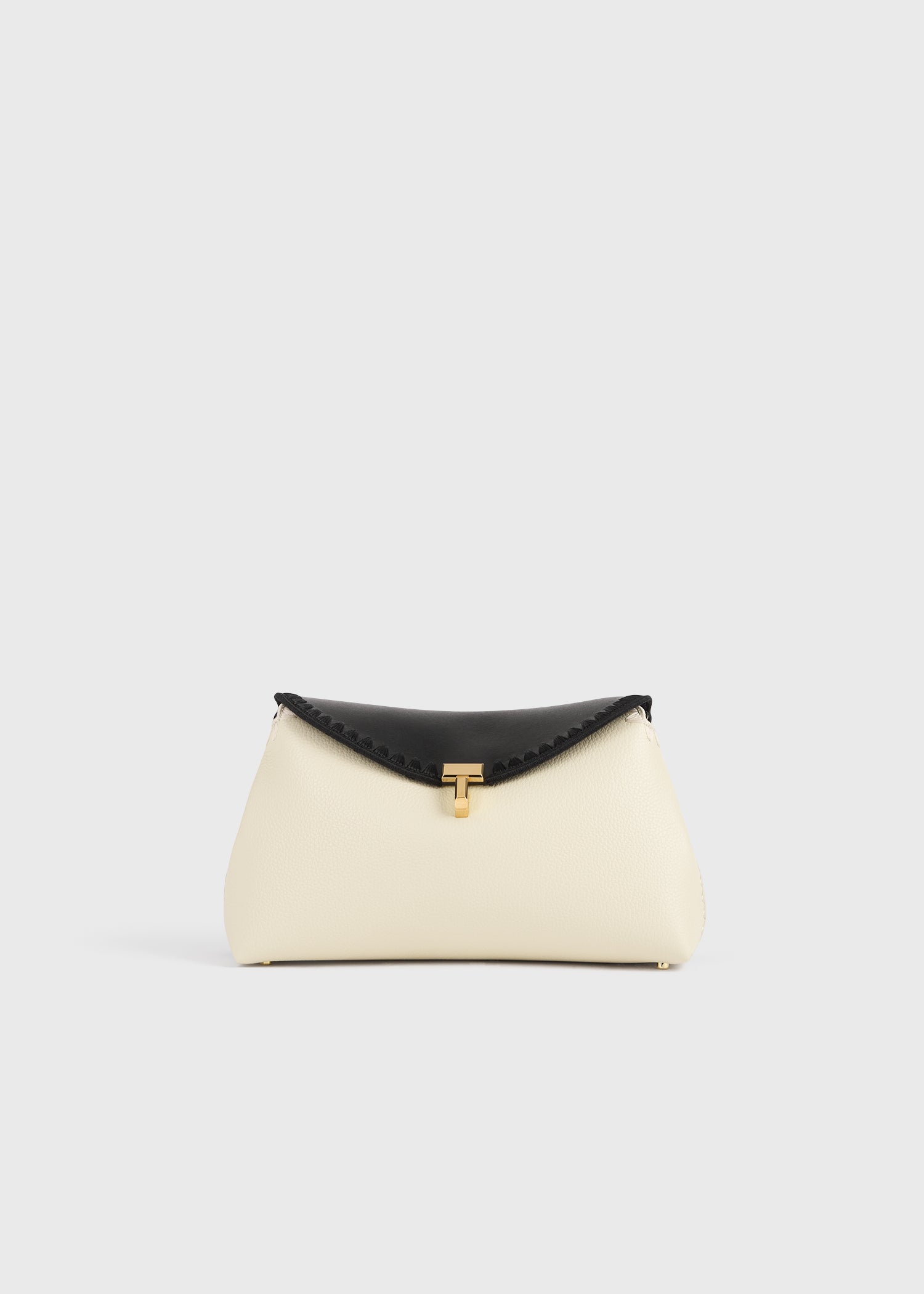 T-lock embroidered leather clutch black/milk