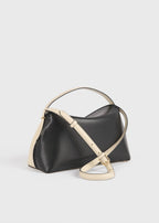 T-lock embroidered leather top handle black/milk