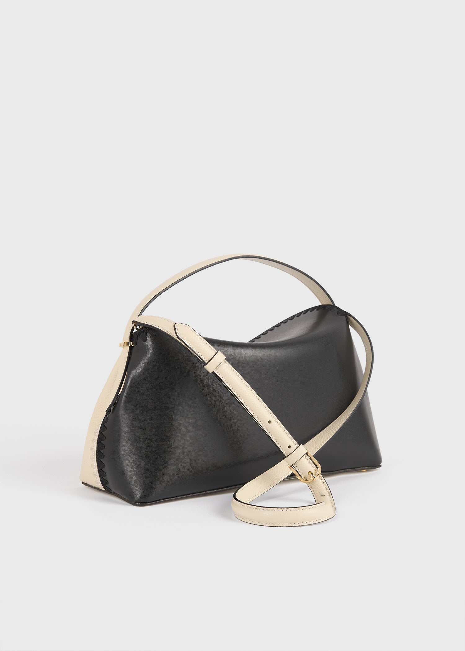 T-lock embroidered leather top handle black/milk