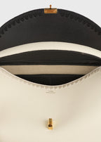 T-lock embroidered leather top handle black/milk