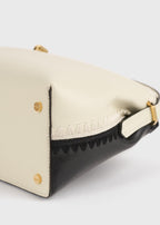 T-lock embroidered leather top handle black/milk