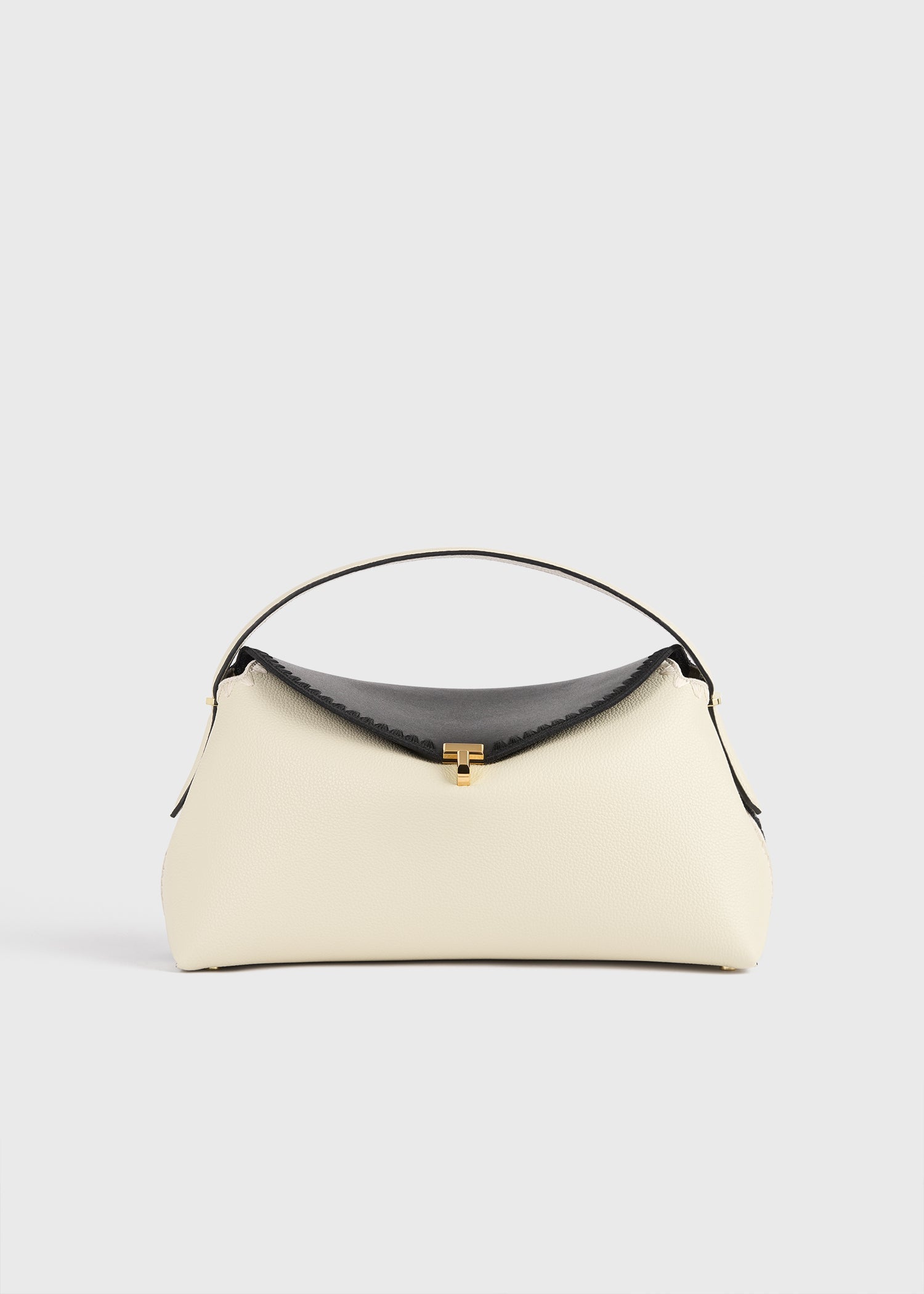 T-lock embroidered leather top handle black/milk