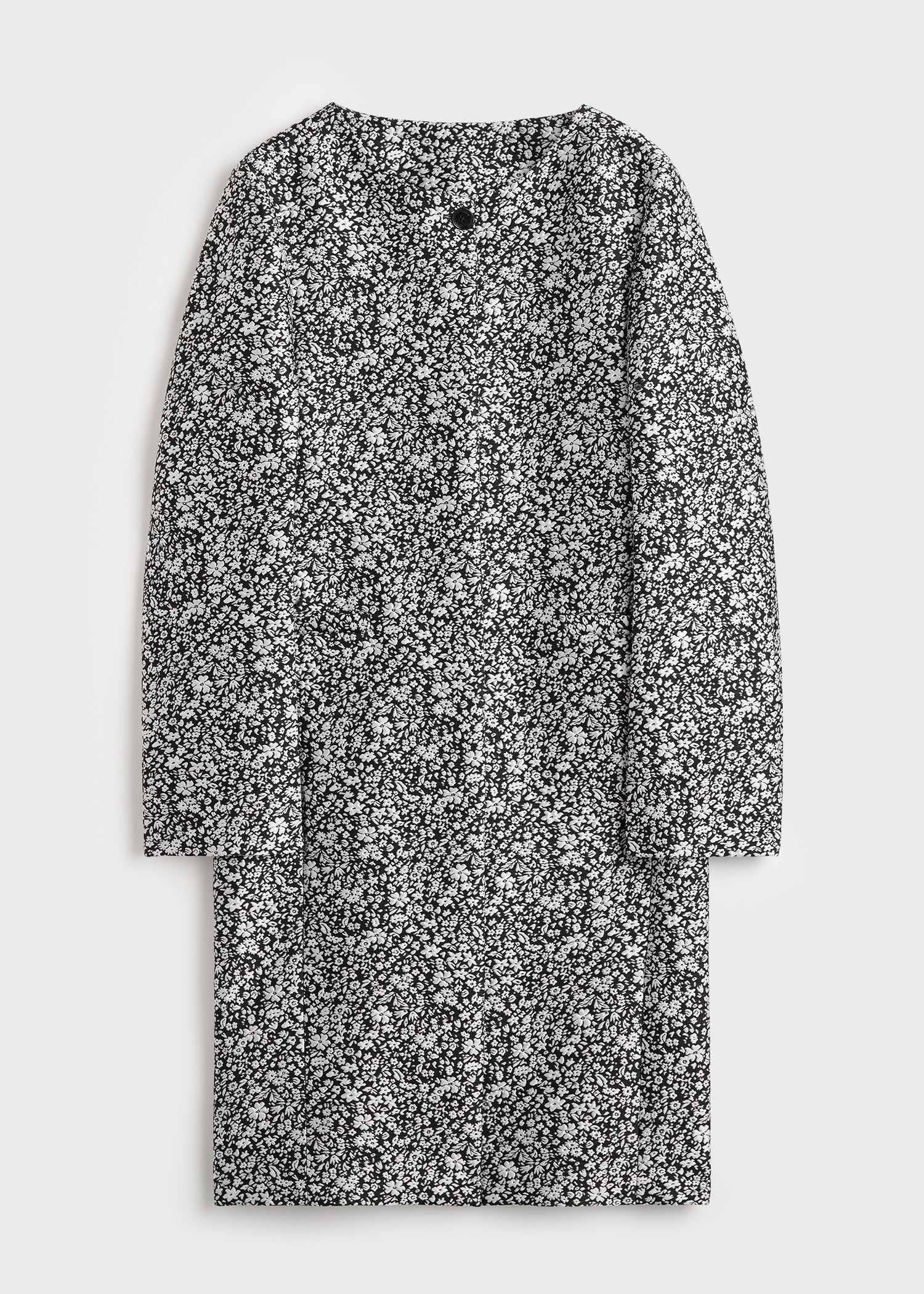 Collarless floral coat white/black