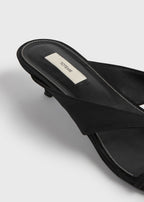 Bow satin sandals black