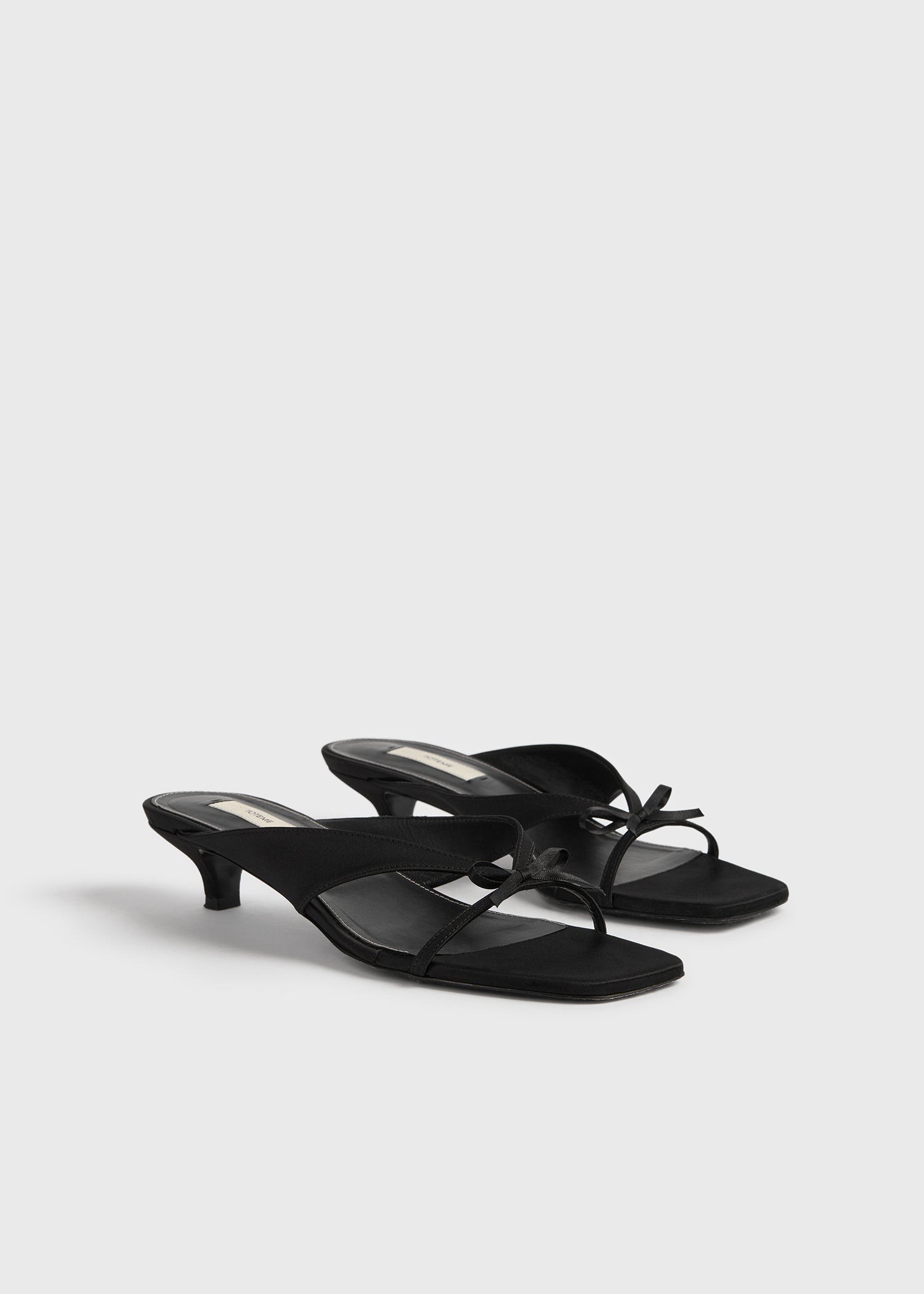 Bow satin sandals black