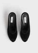 Peep-toe velvet wedge mules black